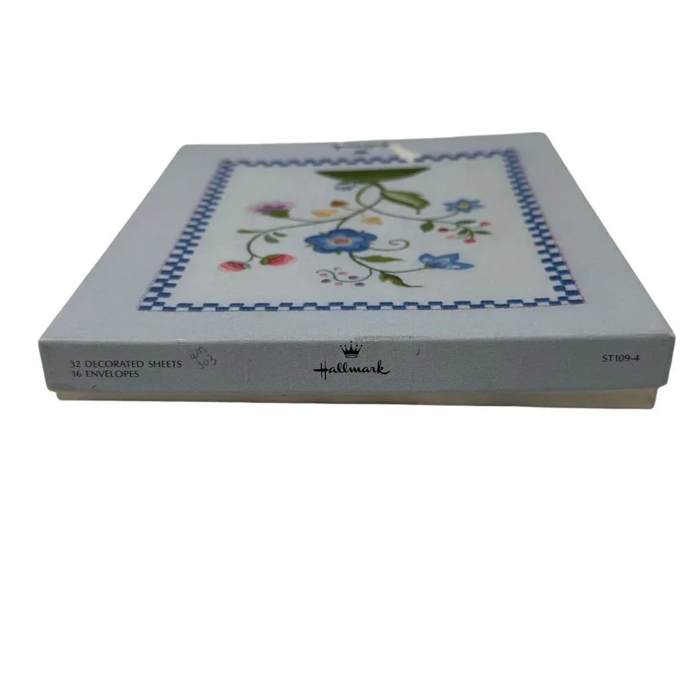 Hallmark Floral Stationery Boxed Set Decorated Sheets Blue U.S.A. Grandmacore